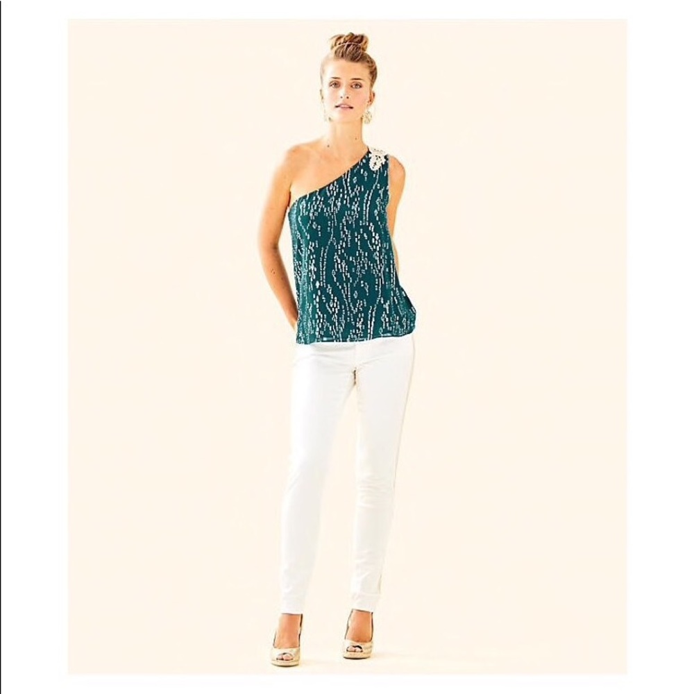 LILLY PULITZER Siene One Shoulder Silk Top - Picture 7 of 9